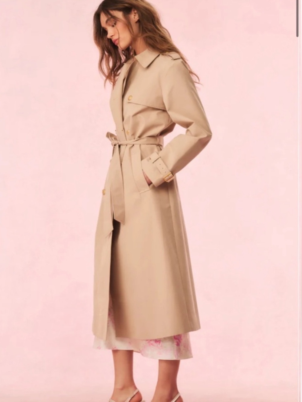 LoveShackFancy Beige Belted Trench Coat w/bow applique 2 NEW $695 - Picture 1 of 7